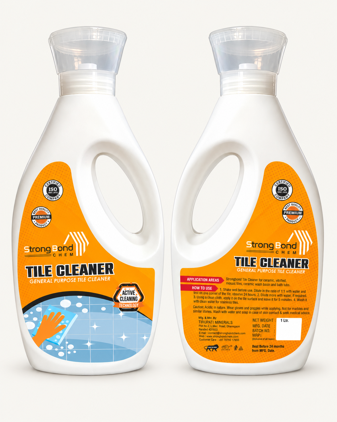 Tile Cleaner alternative pack, front and back labels